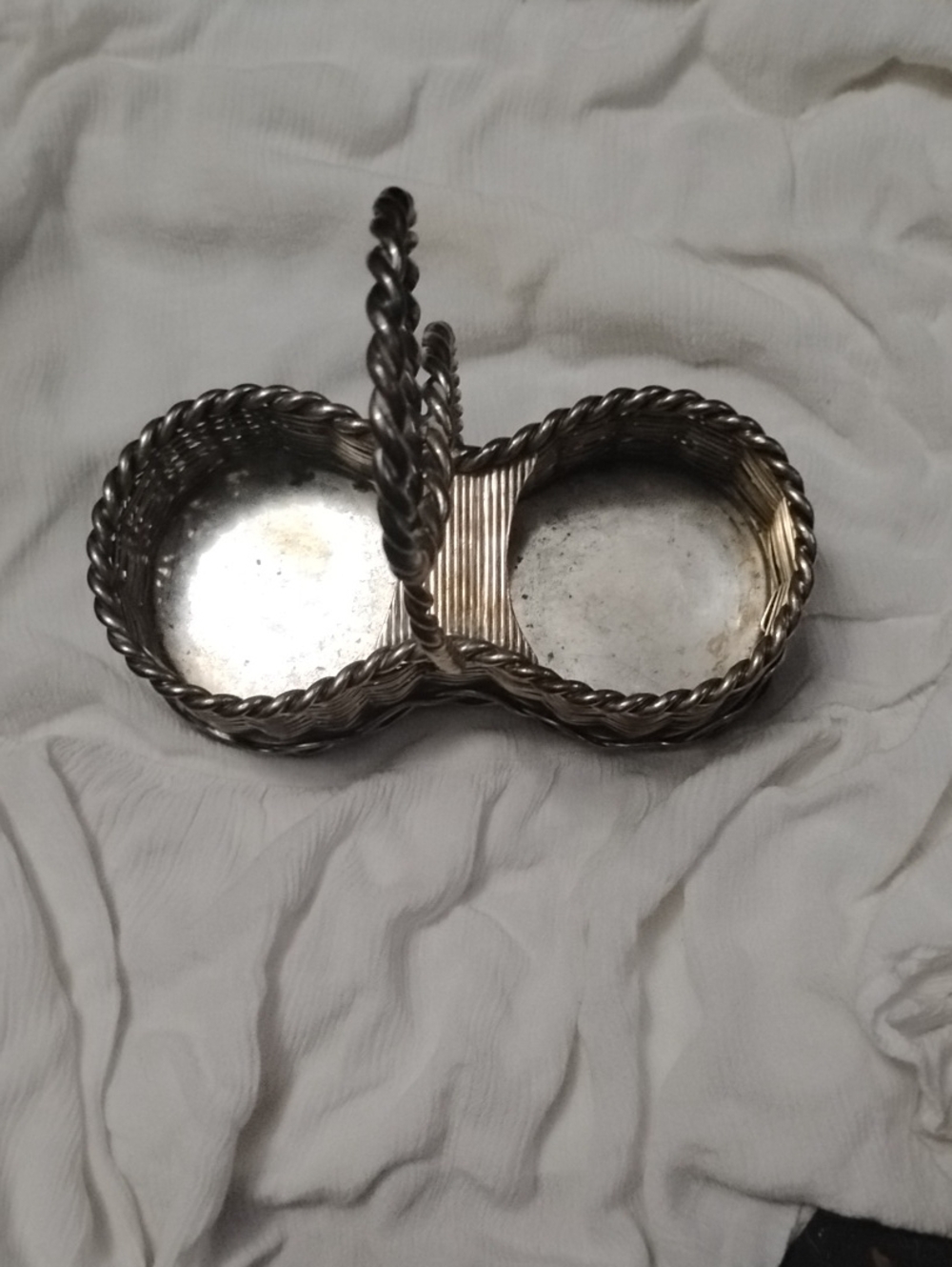Silver-Tone Double Dish with Handle - Kitchen Accessories